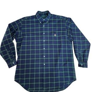 Lauren Ralph Lauren Oxford Plaid Long Sleeve, Pocket CREST LOGO Shirt size L